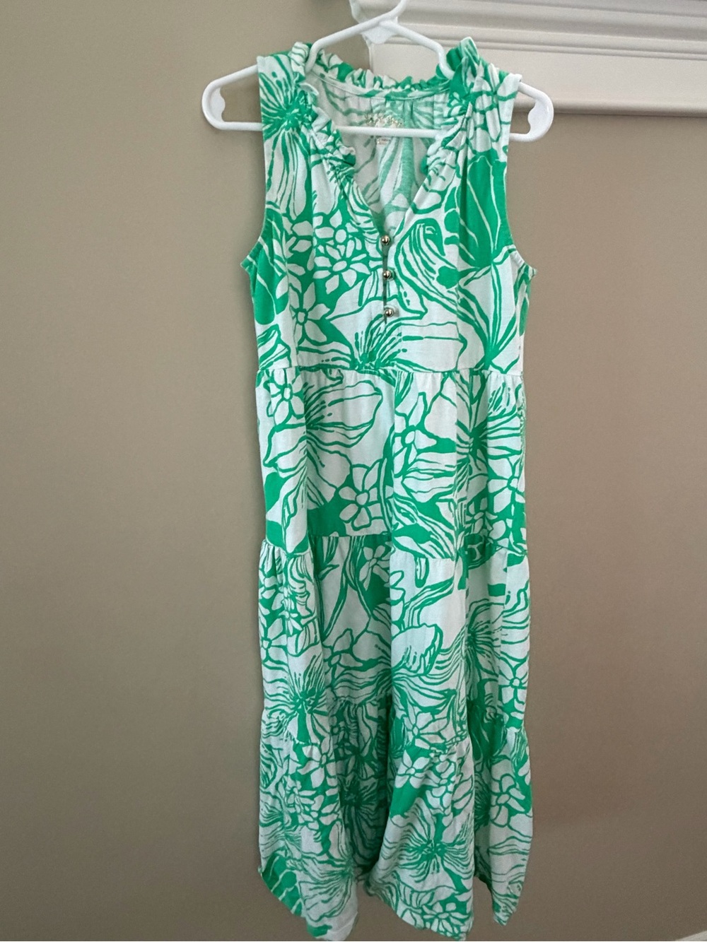 Lilly Pulitzer White & Green Floral Tiered Sundress